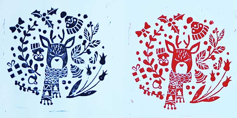 <q>Christmas cards 2018</q>, lino print