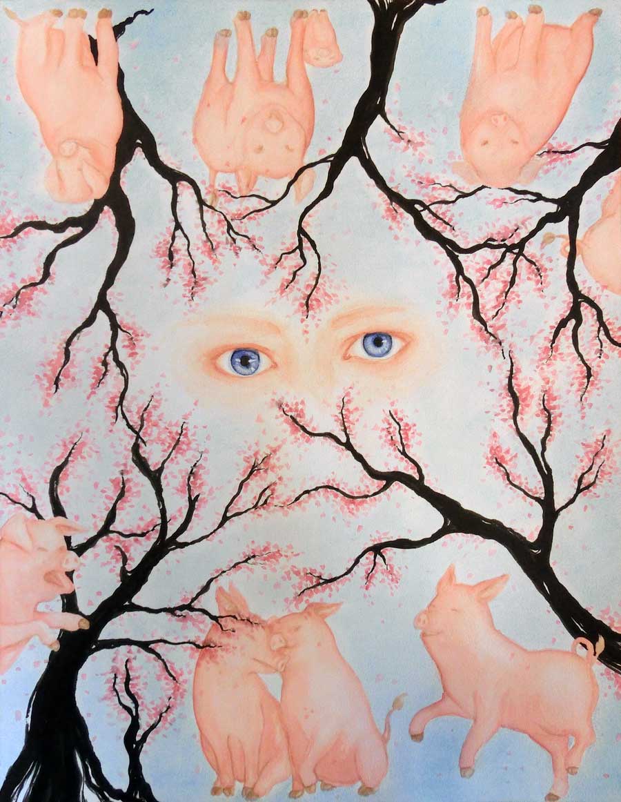 <q>The eyes are the mirror to the soul</q>, pastels,
    watercolour and india ink