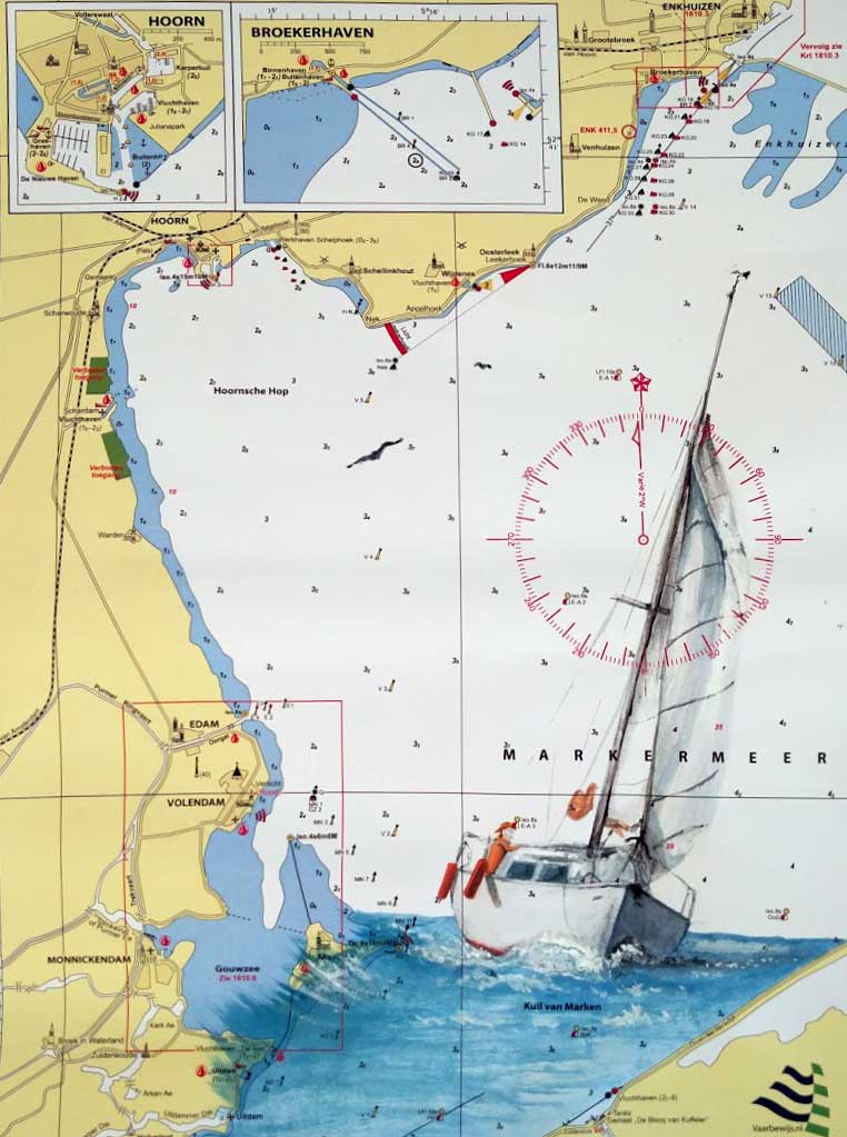 <q>Stormy seas</q>, watercolour and gouache on
    a printed nautical chart