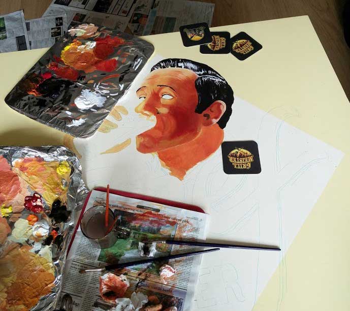 <q>Seef Bier coffee table</q>, acrylics, work in progress