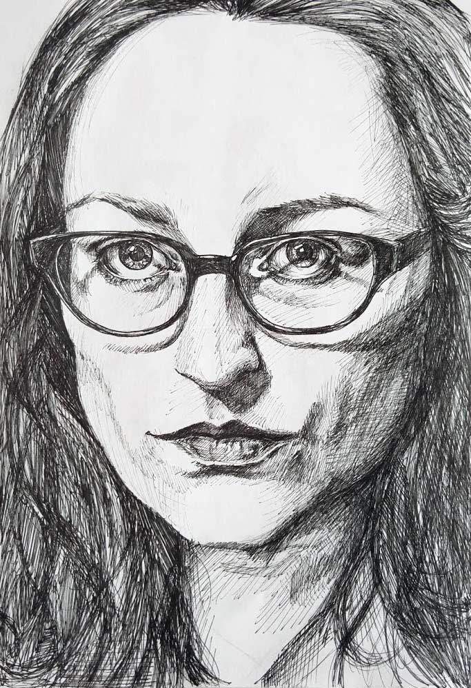 <q>Self portrait</q>, fineliner
